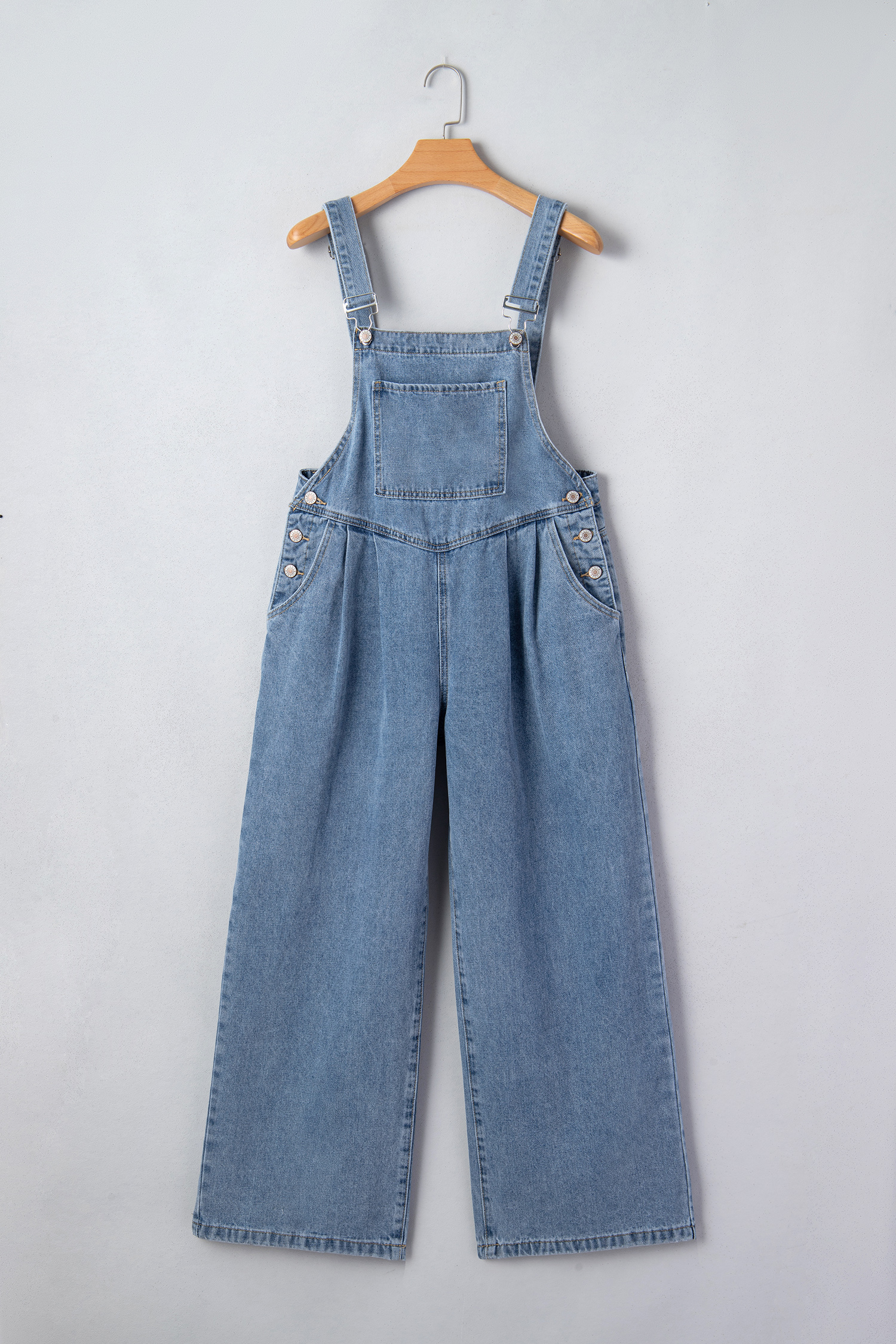 Dusk Blue Pleated Wide Leg Retro Pocketed Denim Jumpsuit - Image 8
