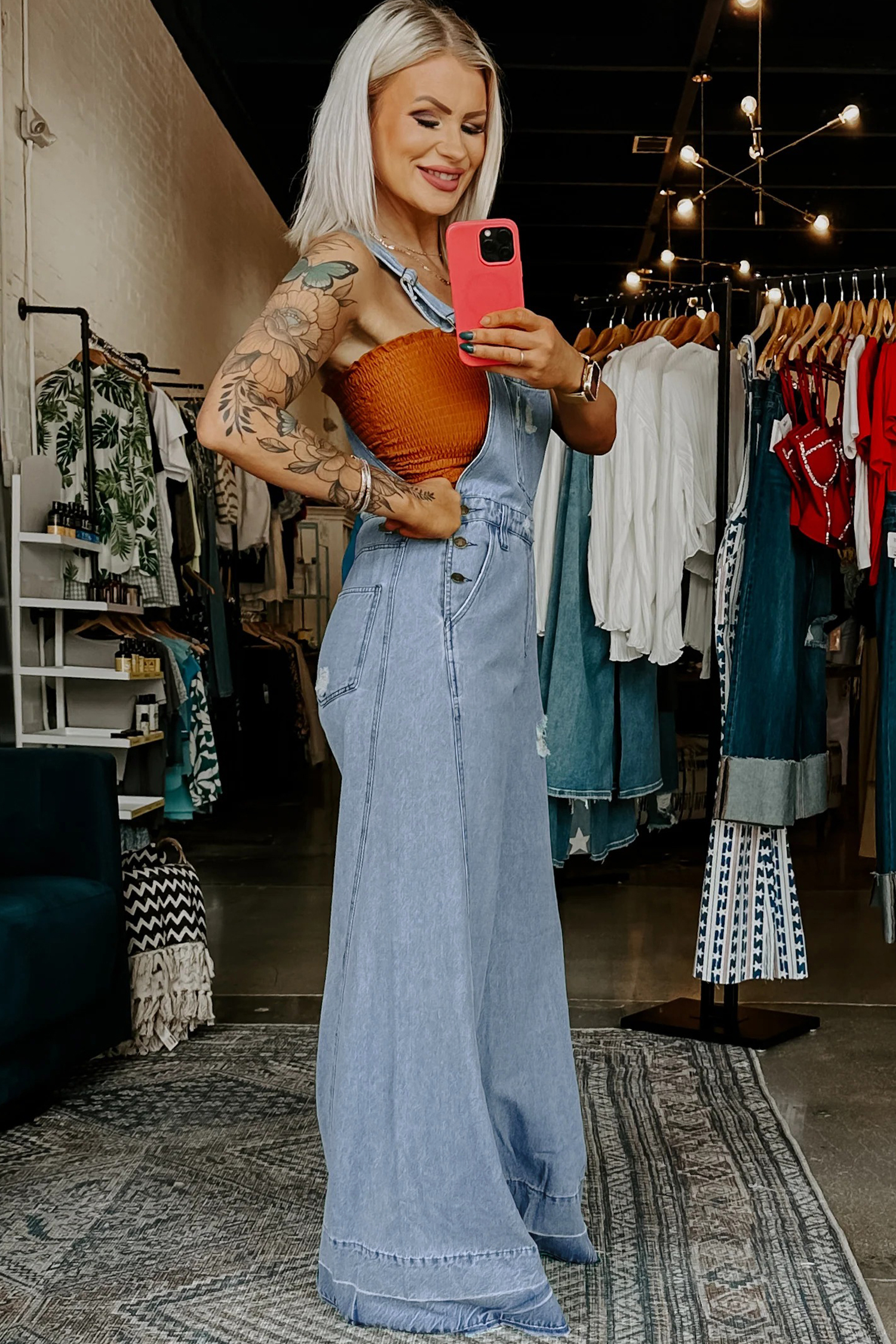 Mist Blue Retro Distressed Button Adjustable Straps Denim Overall Jumpsuit - Image 2