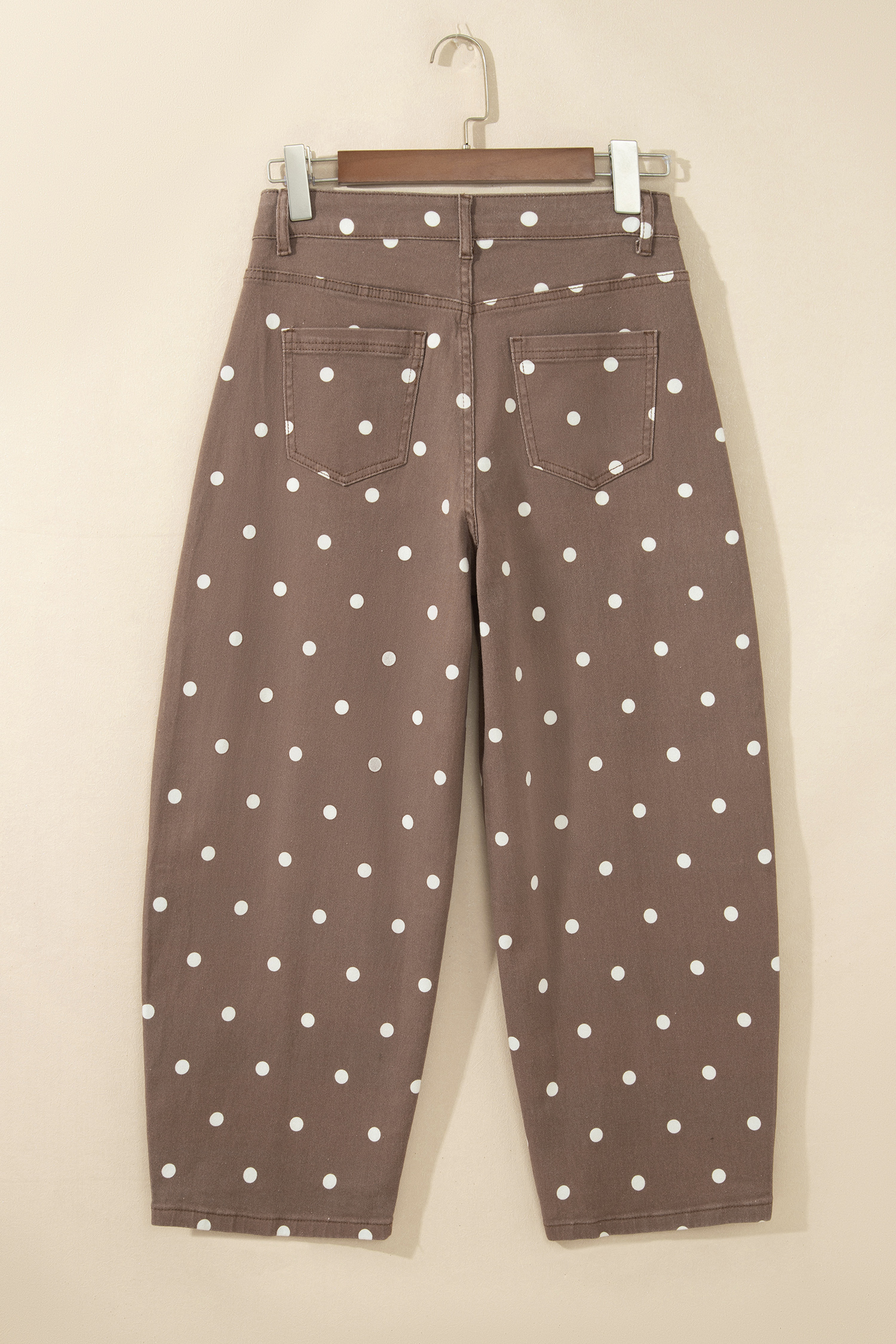 Brown Tailored Seam Polka Dot Print Barrel Casual Jeans - Image 8