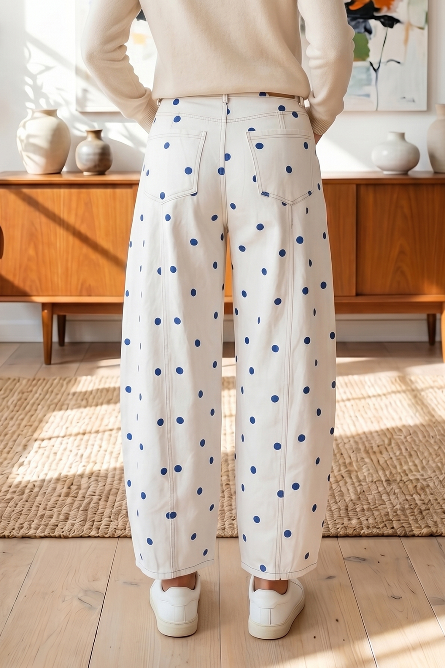 Brown Tailored Seam Polka Dot Print Barrel Casual Jeans - Image 25