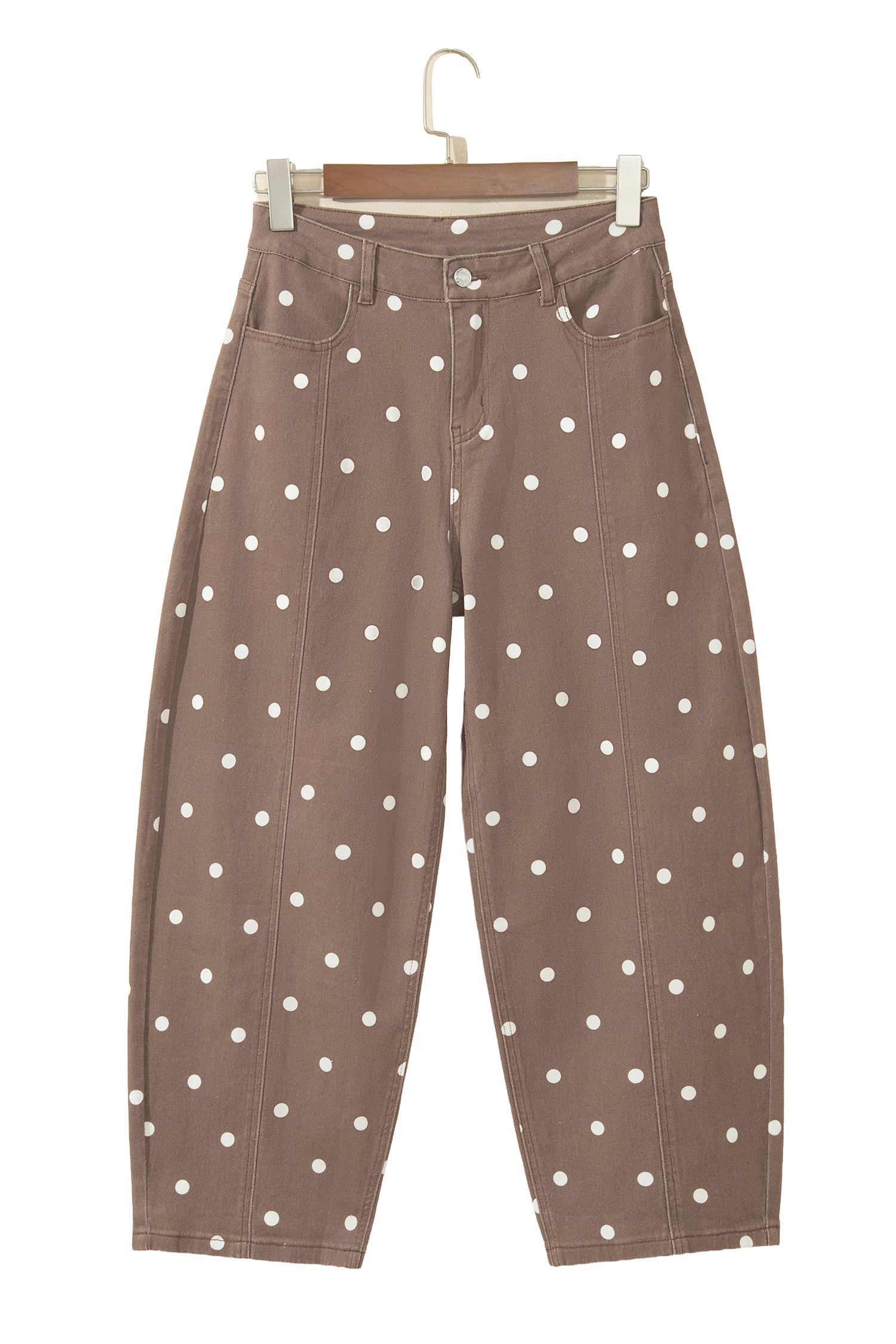 Brown Tailored Seam Polka Dot Print Barrel Casual Jeans - Image 20