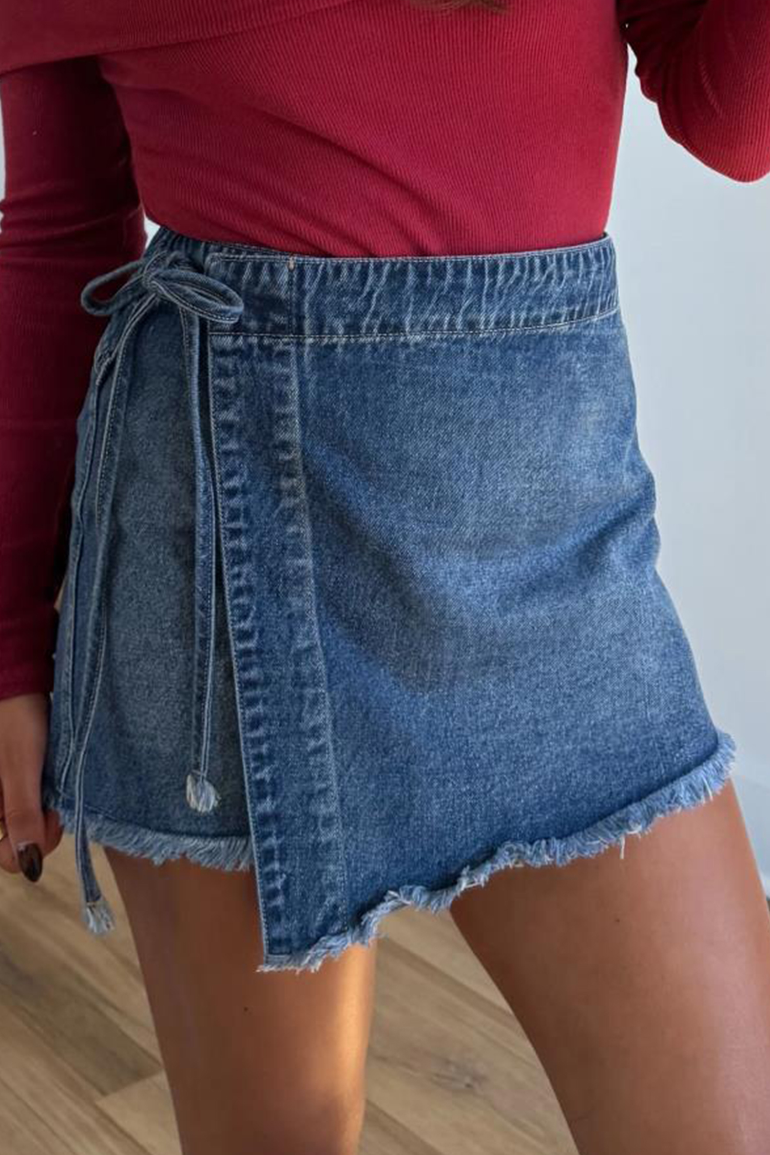 Ashleigh Blue Wrapped Tied Waist Denim Skort - Image 5