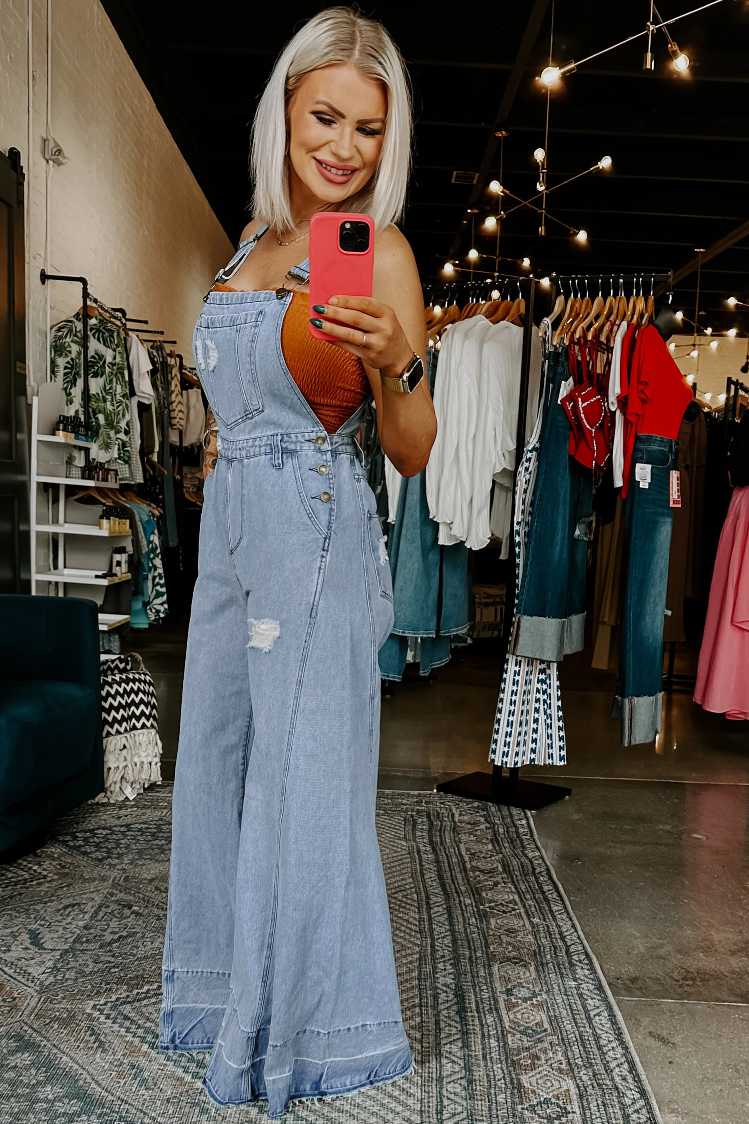 Mist Blue Retro Distressed Button Adjustable Straps Denim Overall Jumpsuit - Image 3