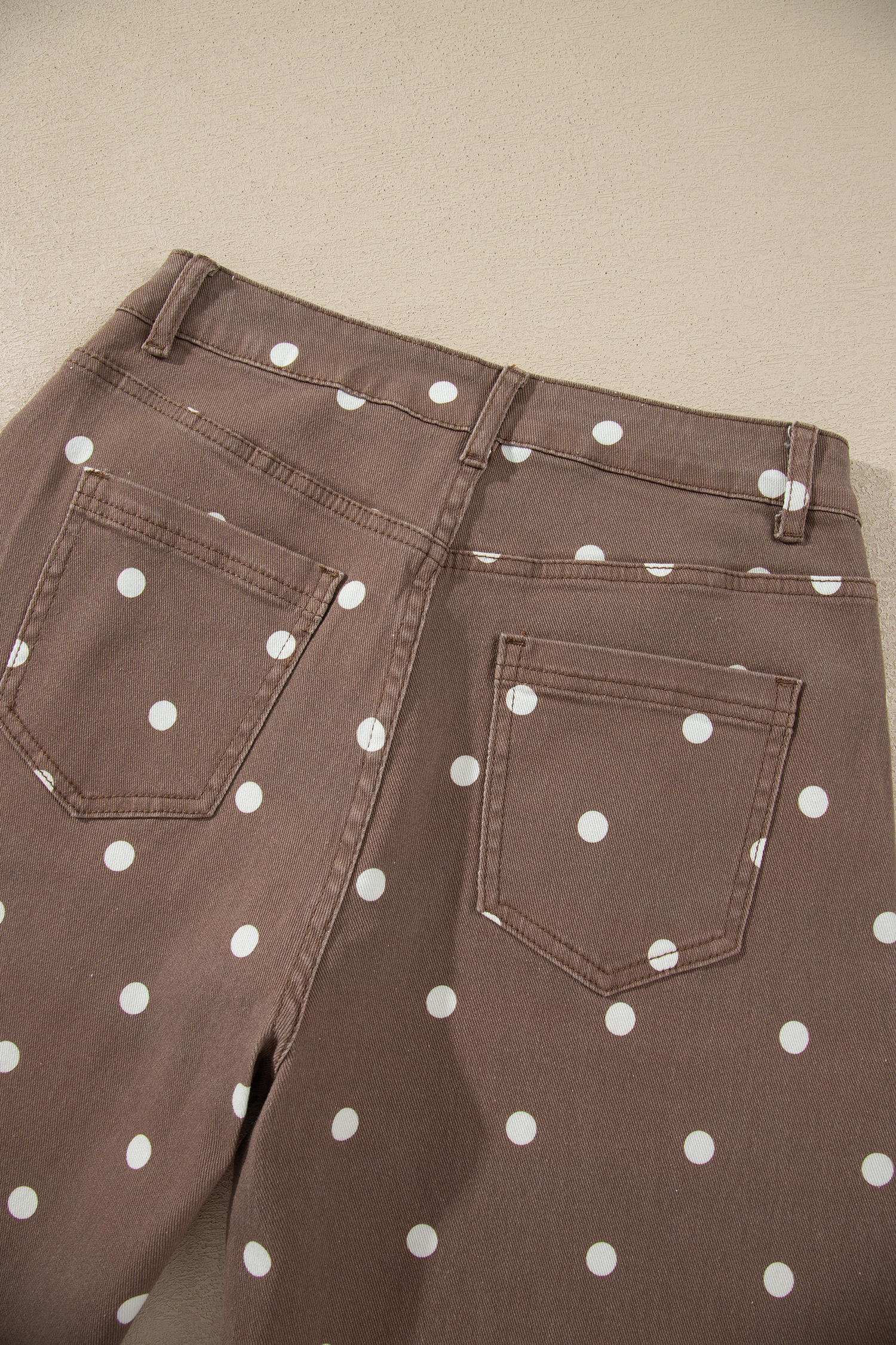 Brown Tailored Seam Polka Dot Print Barrel Casual Jeans - Image 11