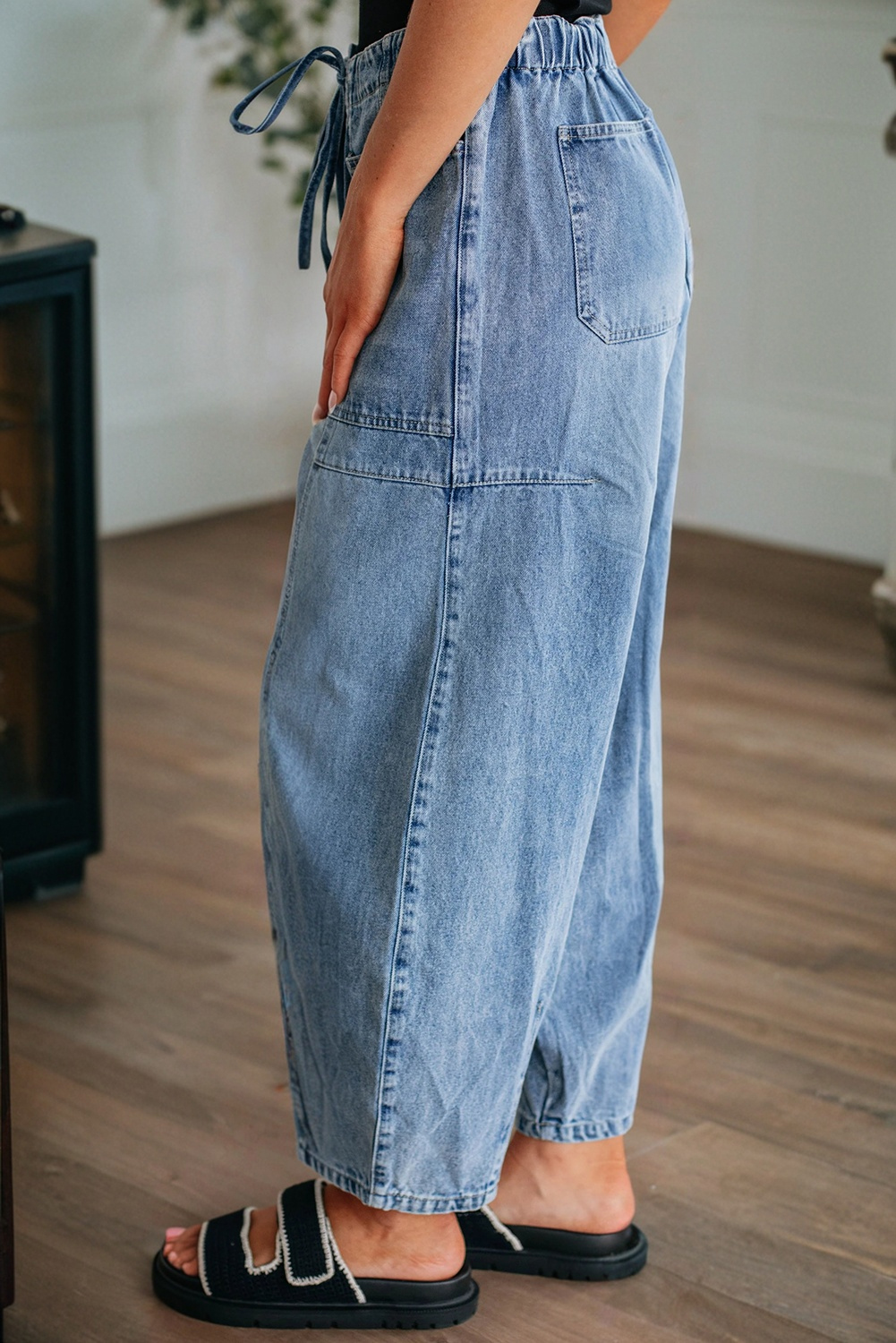 Myosotis Large Patch Pocket Drawstring Paperbag Waist Barrel Jeans - Image 5