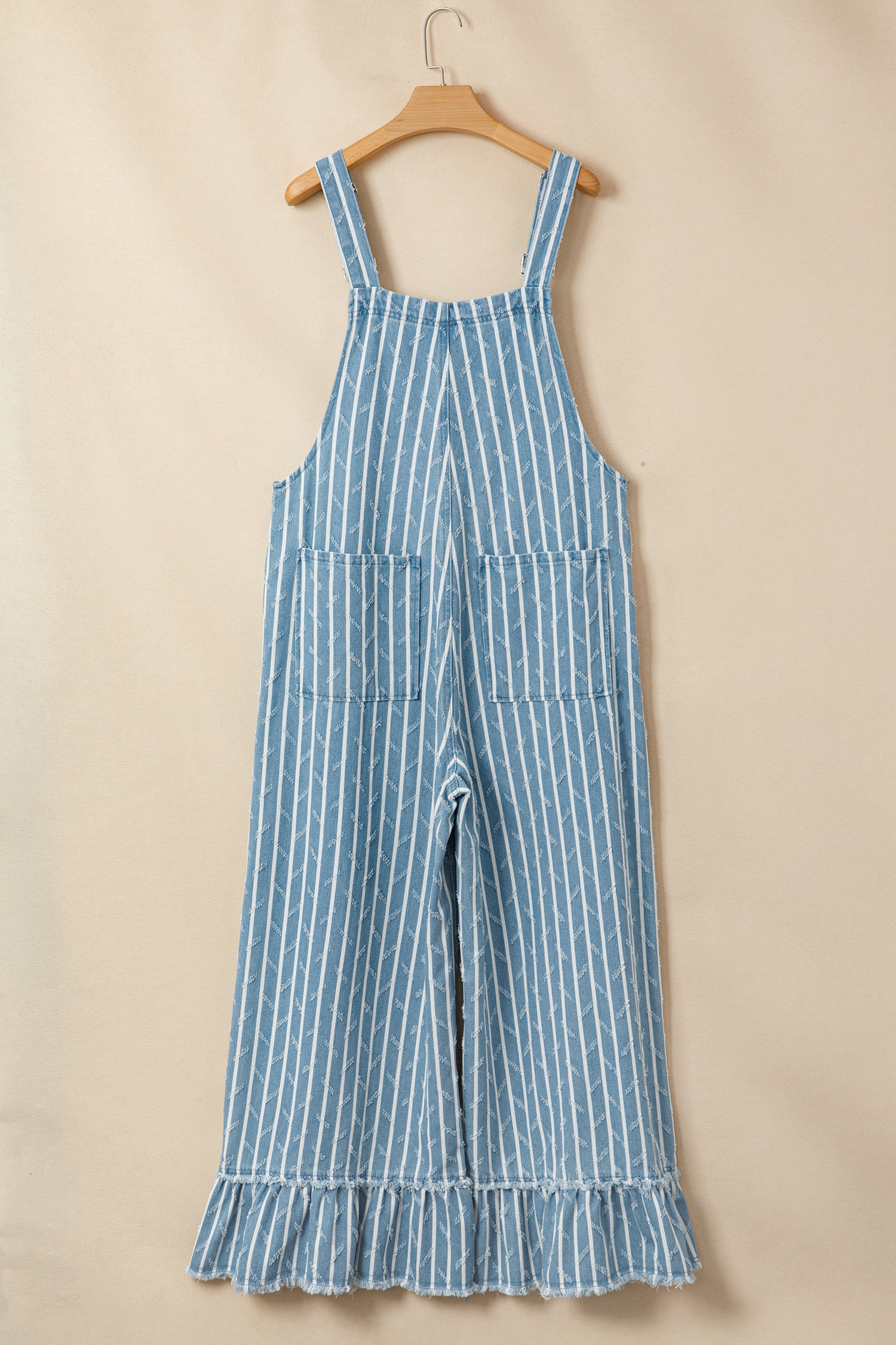 Myosotis Striped Distressed Ruffled Wide Leg Denim Overalls - Image 6