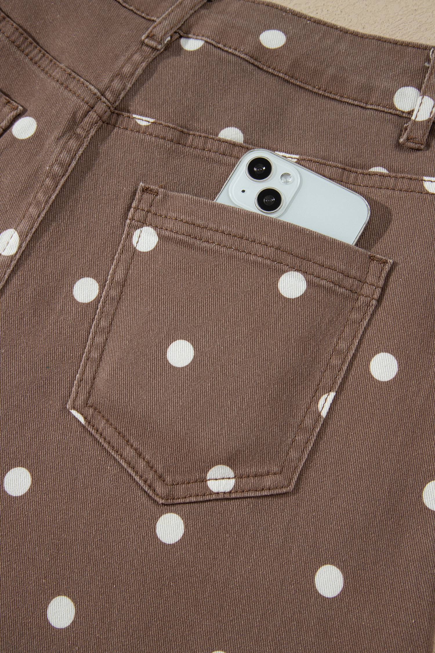 Brown Tailored Seam Polka Dot Print Barrel Casual Jeans - Image 10