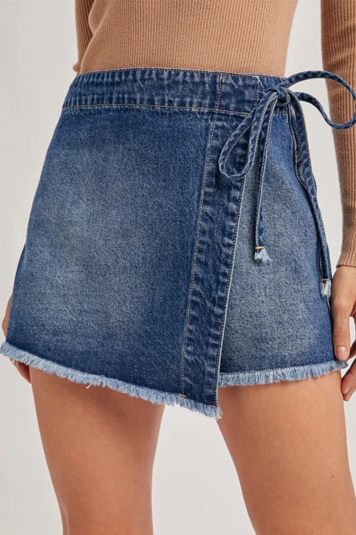 Ashleigh Blue Wrapped Tied Waist Denim Skort - Image 4