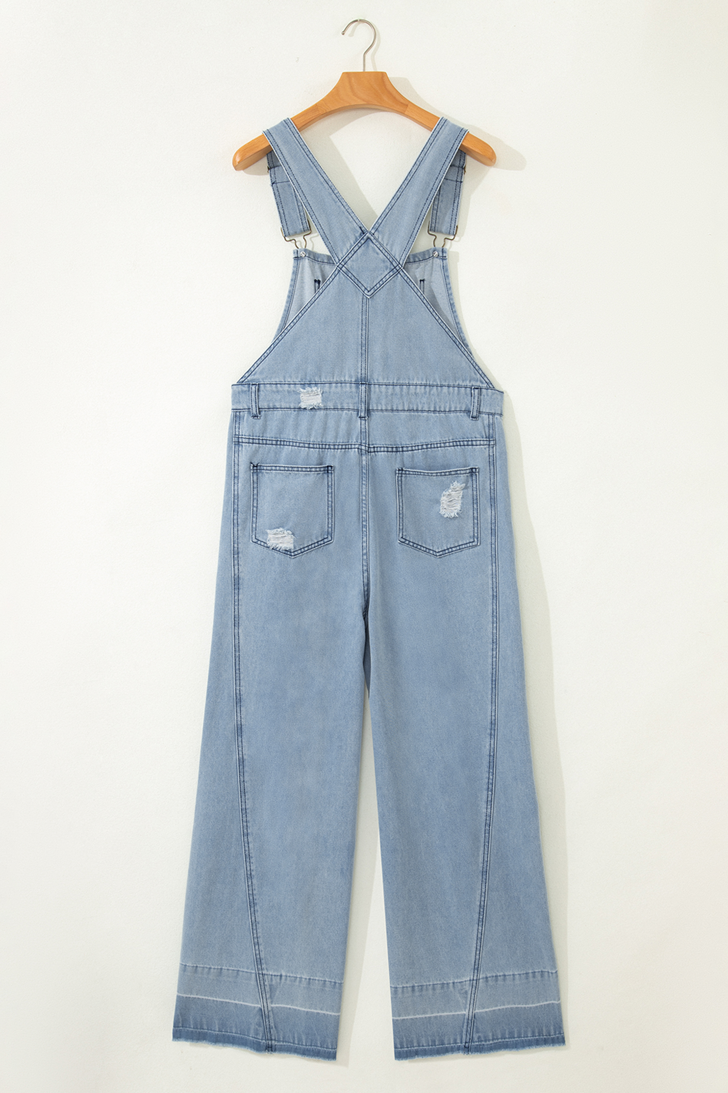 Mist Blue Retro Distressed Button Adjustable Straps Denim Overall Jumpsuit - Image 7