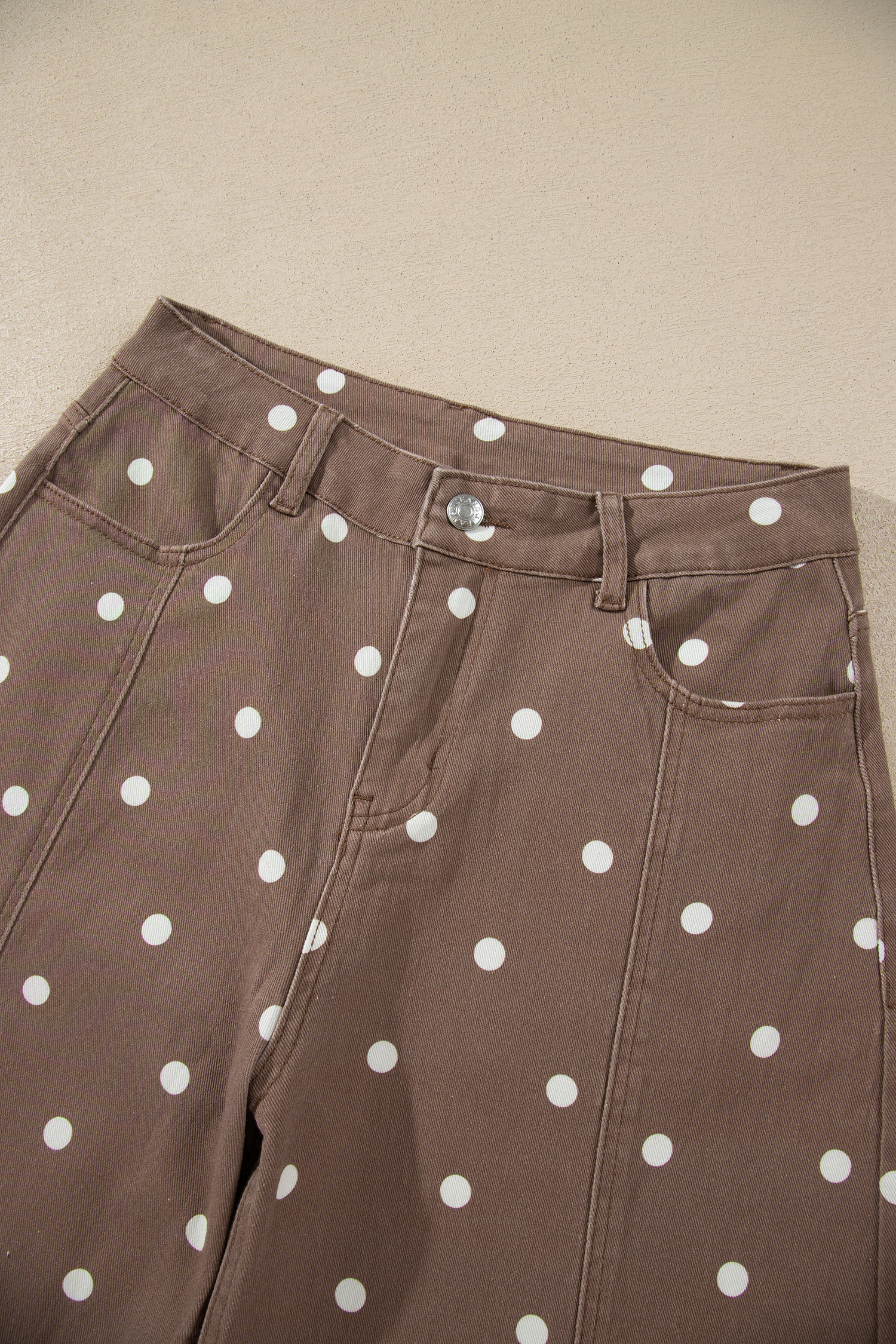Brown Tailored Seam Polka Dot Print Barrel Casual Jeans - Image 17