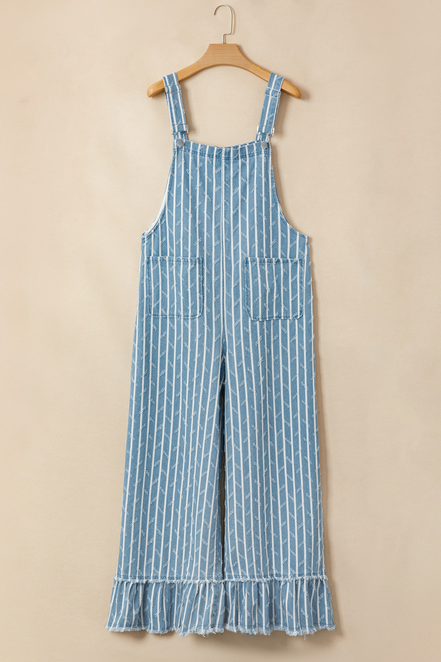 Myosotis Striped Distressed Ruffled Wide Leg Denim Overalls - Image 5