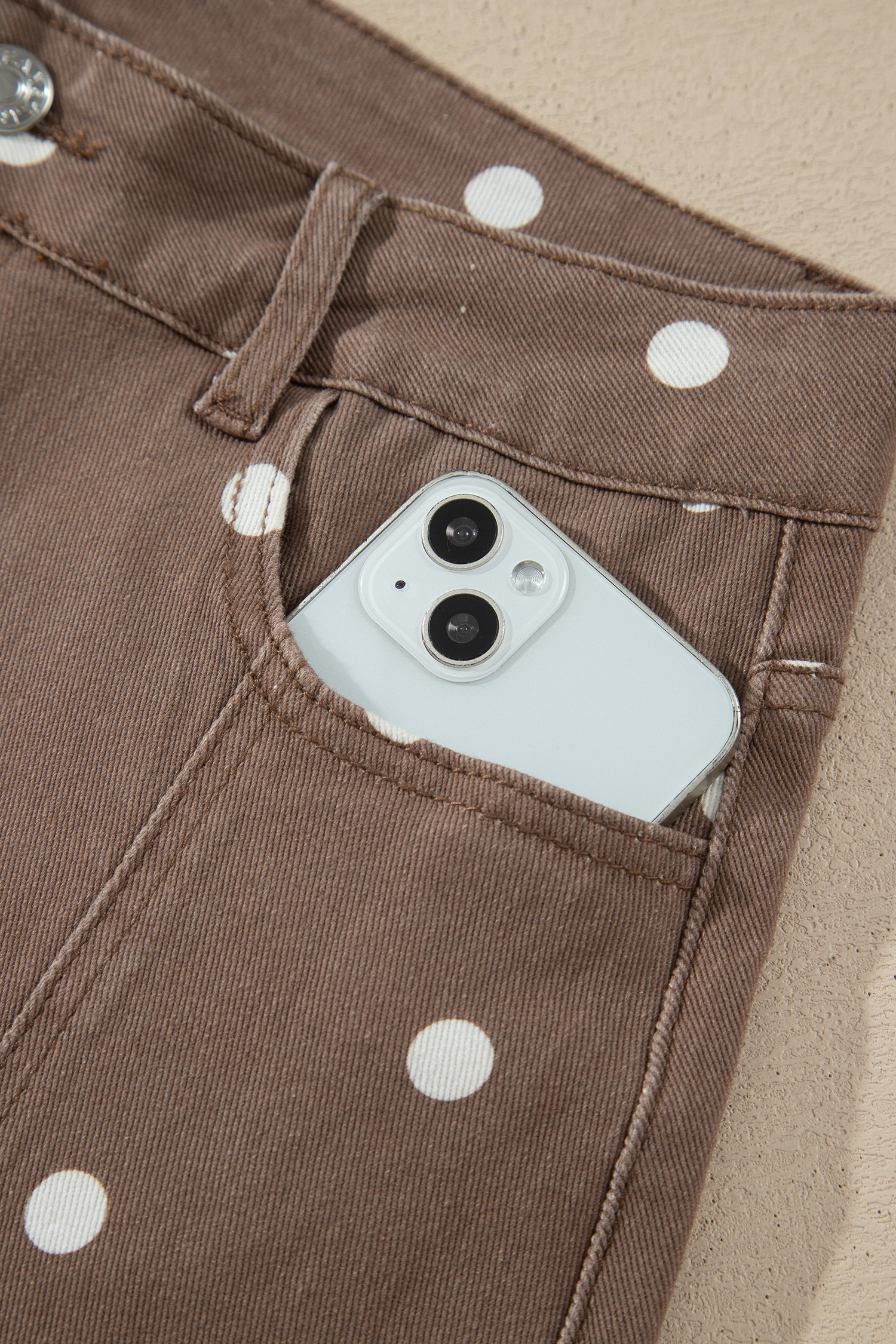 Brown Tailored Seam Polka Dot Print Barrel Casual Jeans - Image 15