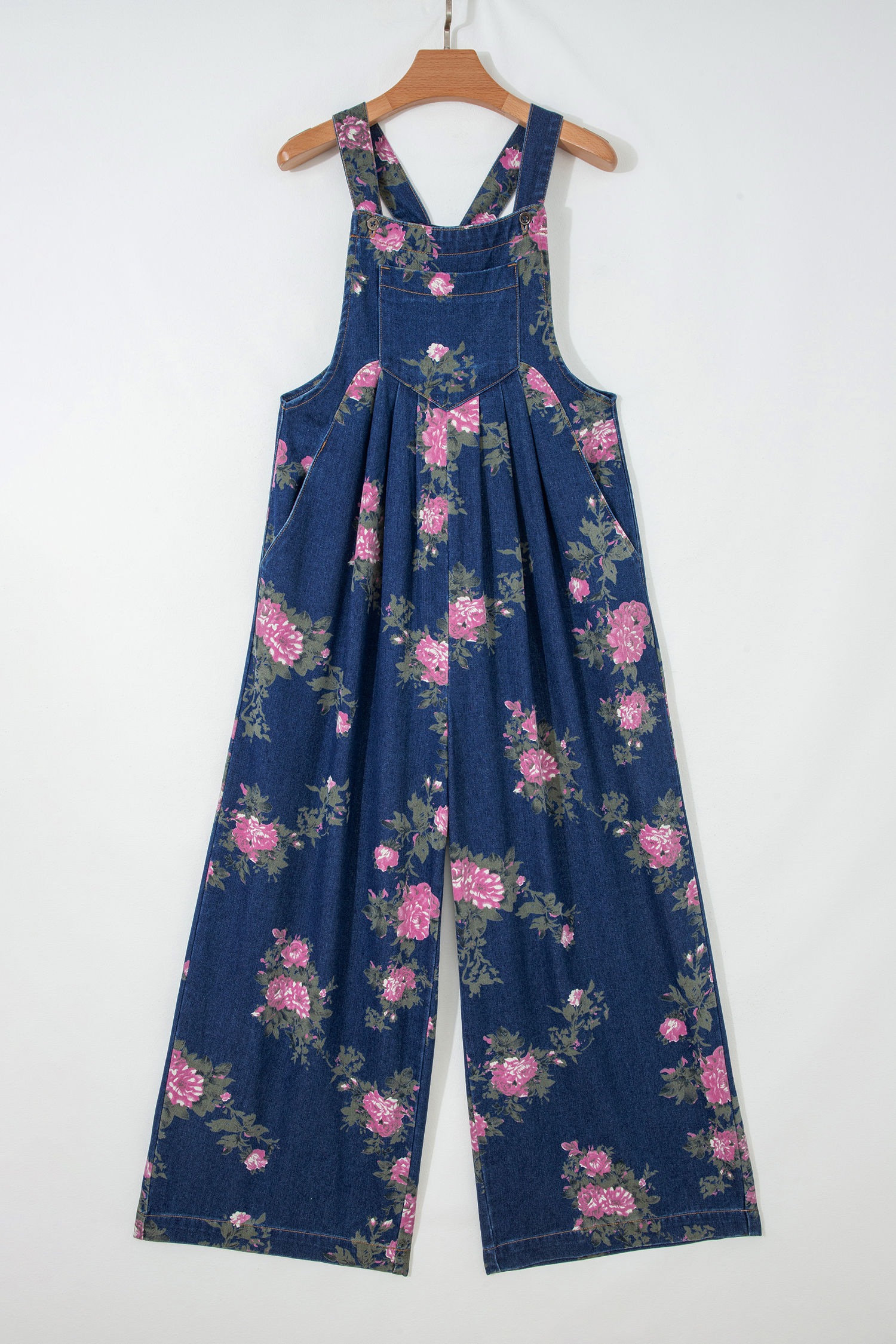Gray Beau Floral Print Pleated High Waist Wide Leg Denim Jumpsuit - Image 6