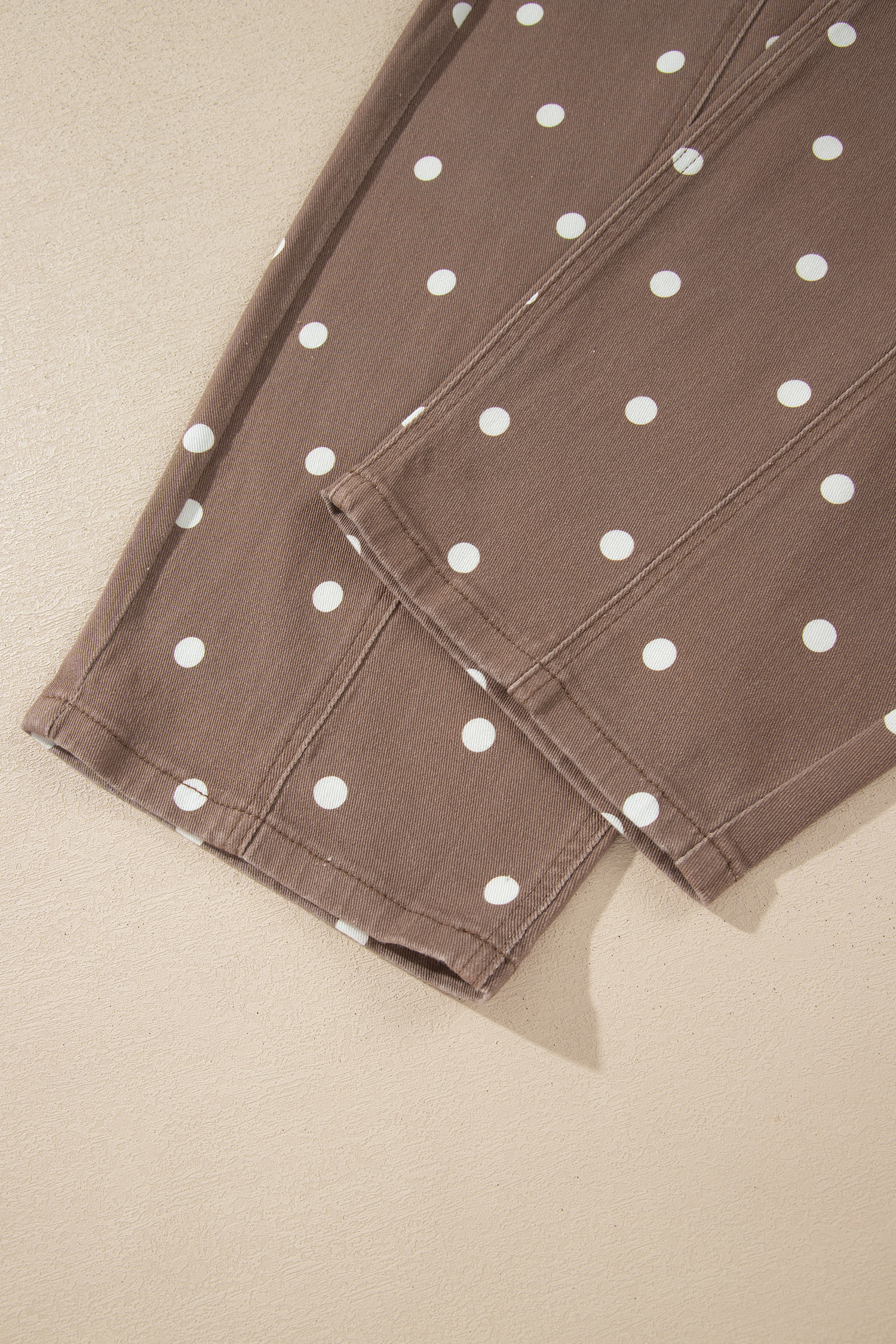 Brown Tailored Seam Polka Dot Print Barrel Casual Jeans - Image 12