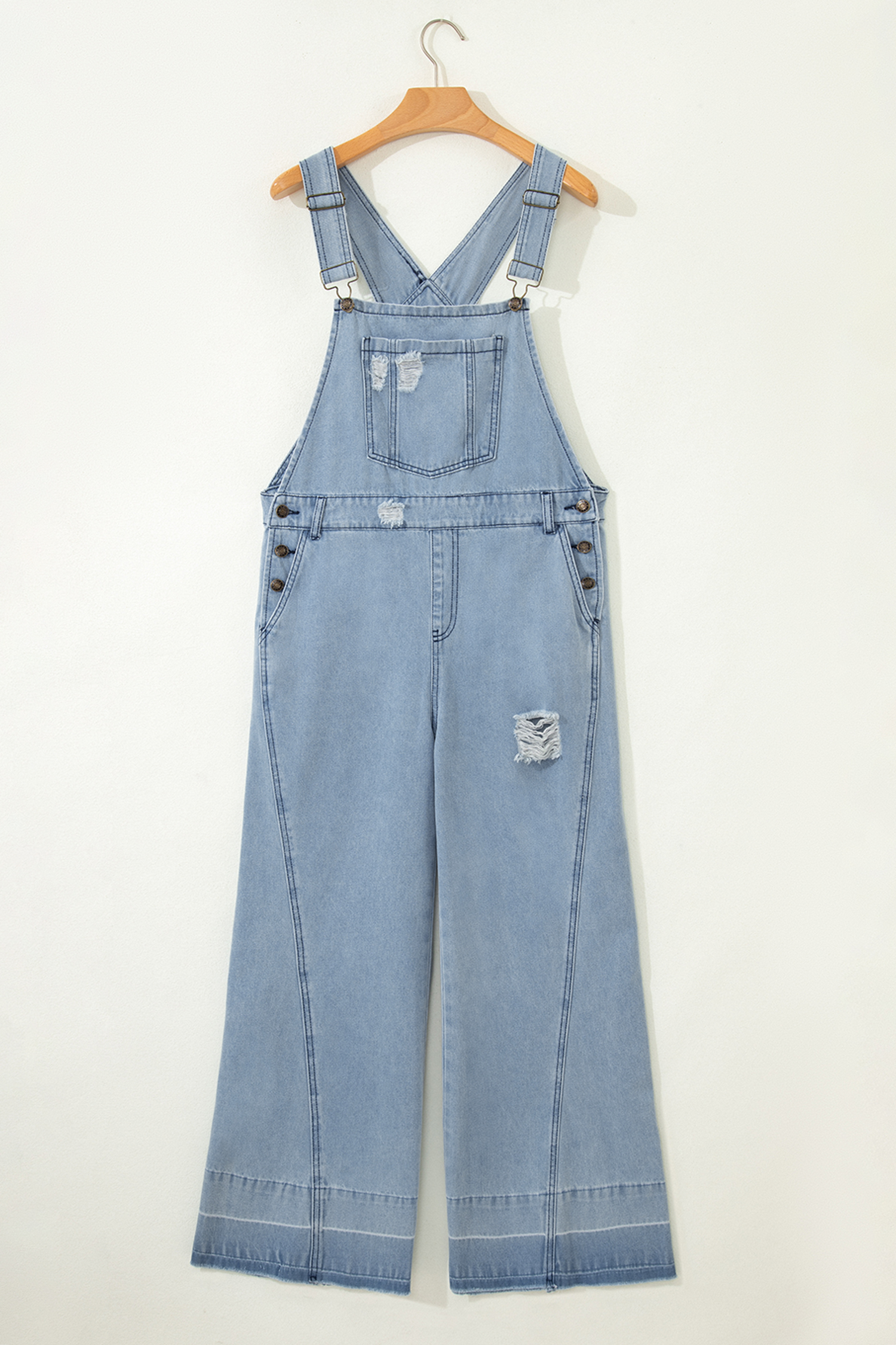Mist Blue Retro Distressed Button Adjustable Straps Denim Overall Jumpsuit - Image 6