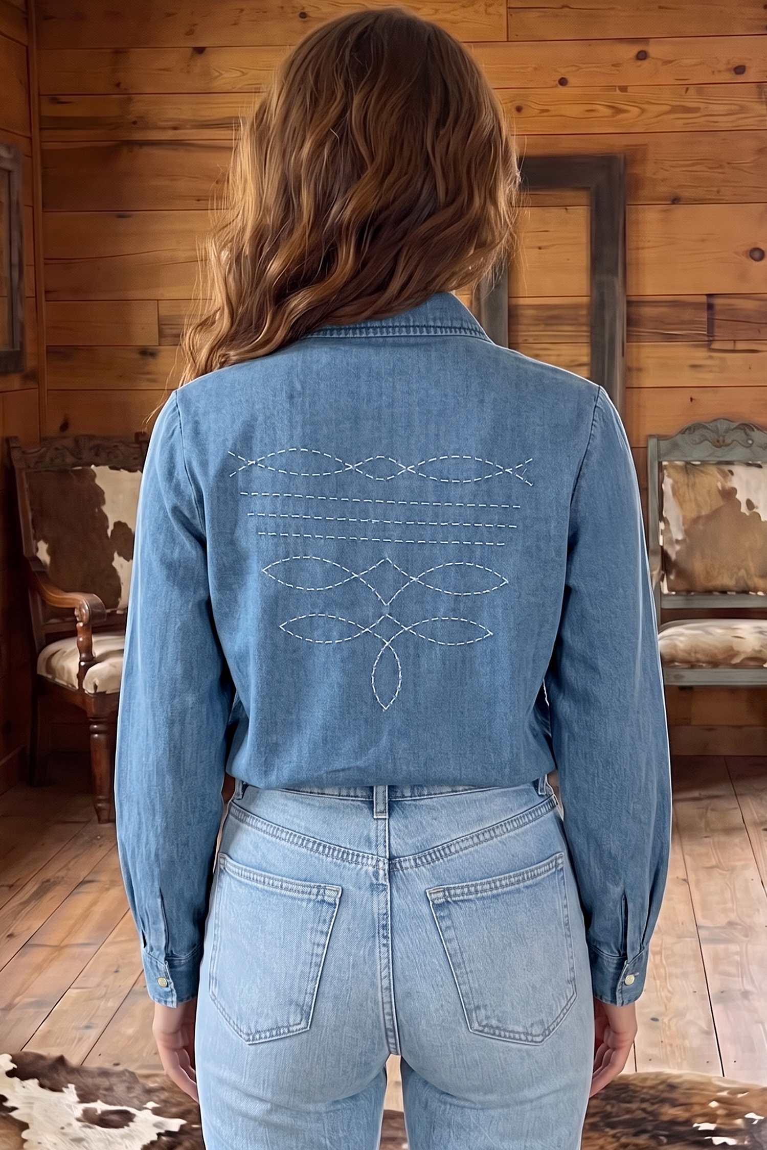 Myosotis Embroidered Western Detail Long Sleeve Collar Shirt - Image 2