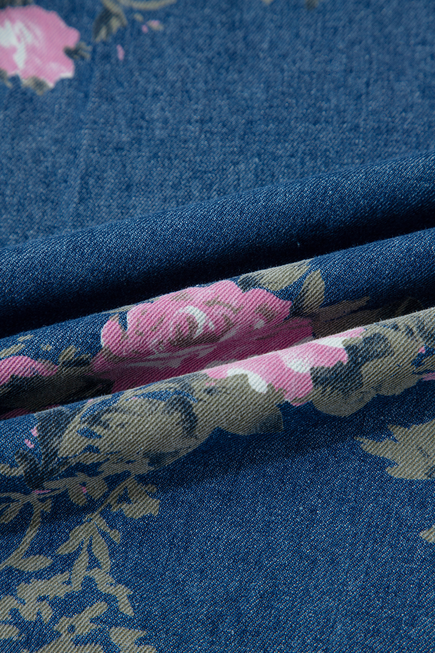 Blue Retro Floral Print Tie Elastic Waist Button Pintuck Wide Leg Jeans - Image 8