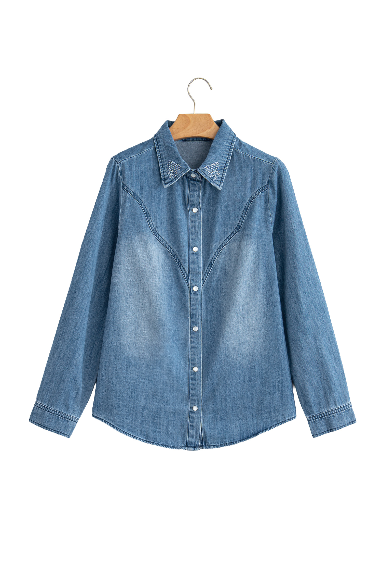 Myosotis Embroidered Western Detail Long Sleeve Collar Shirt - Image 13