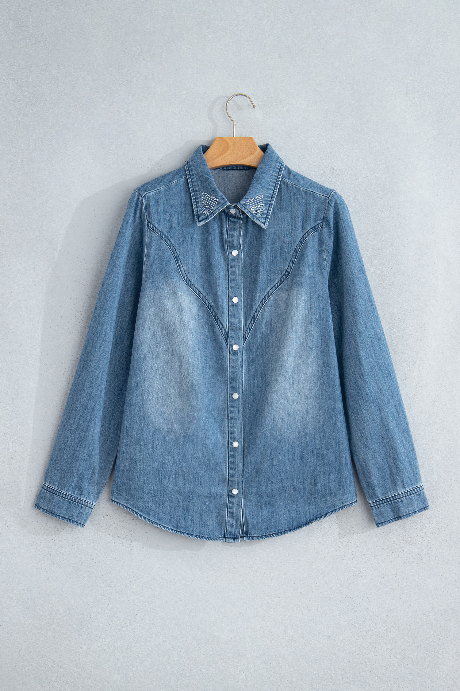 Myosotis Embroidered Western Detail Long Sleeve Collar Shirt - Image 4