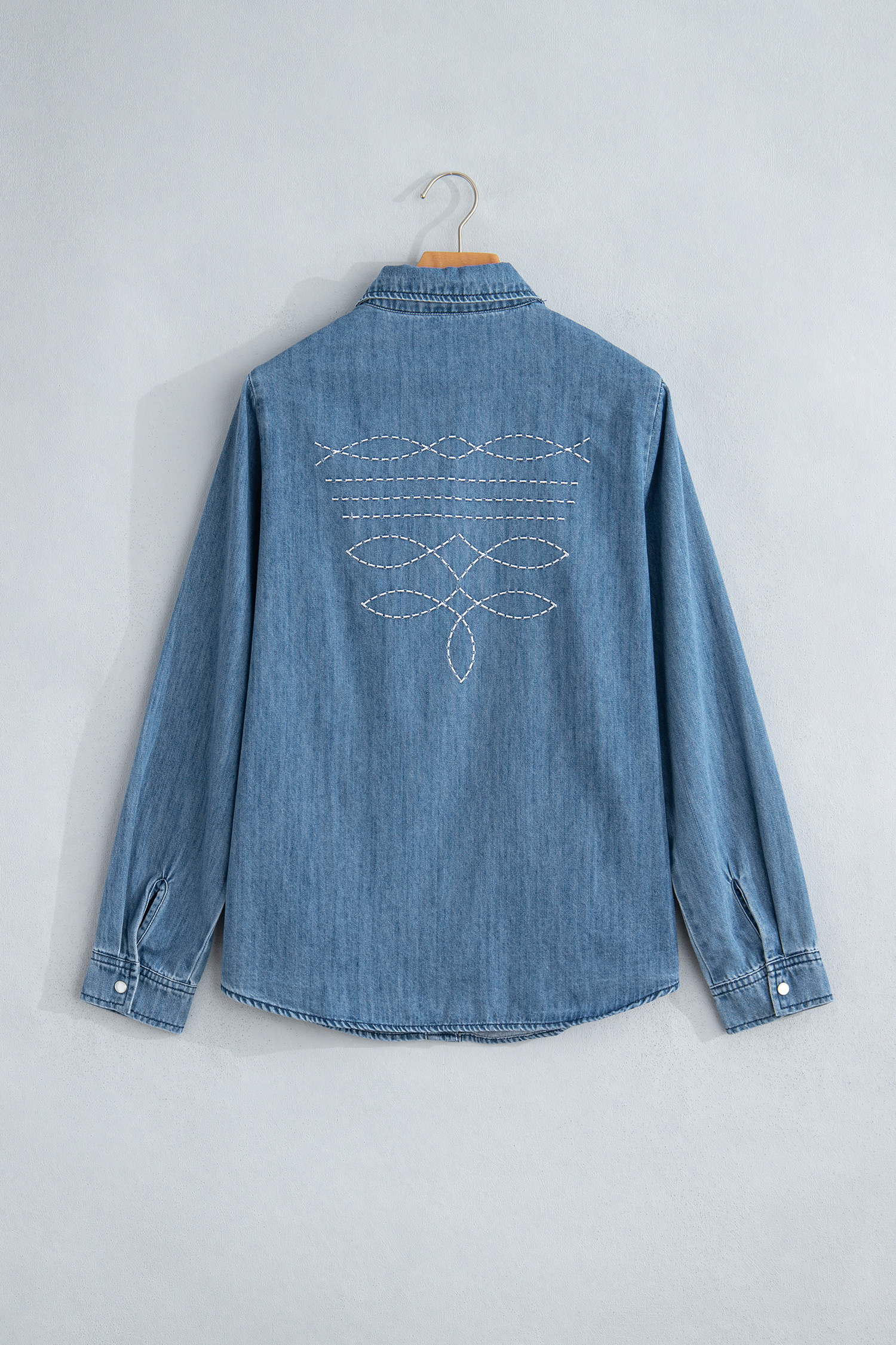 Myosotis Embroidered Western Detail Long Sleeve Collar Shirt - Image 5